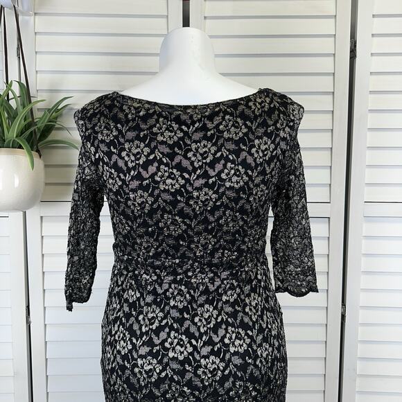 Kiyonna Black Gold Floral Lace Lined Sheath Dress Party Cocktail Plus Size 1X‎ - Picture 5 of 10